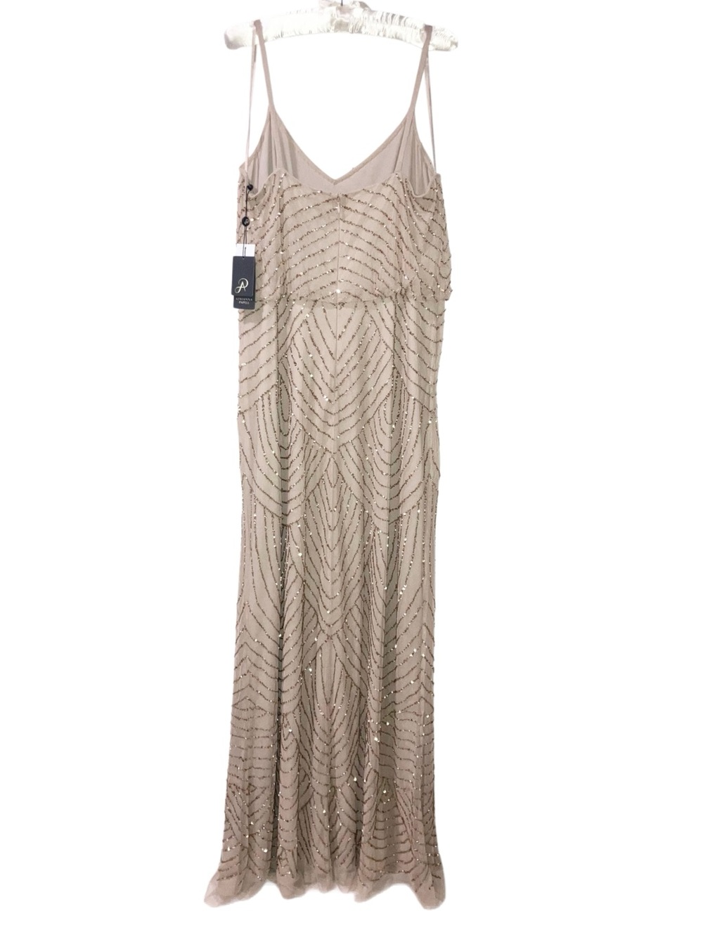 Adrianna Papell Champagne Gold Beaded Art Deco Blouson Gown Wedding Sz 16 NWT - Picture 9 of 16